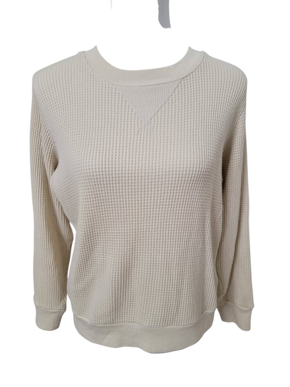 J. Crew Size XXS Tan Oversized Waffle Knit Crew Neck Pullover Top